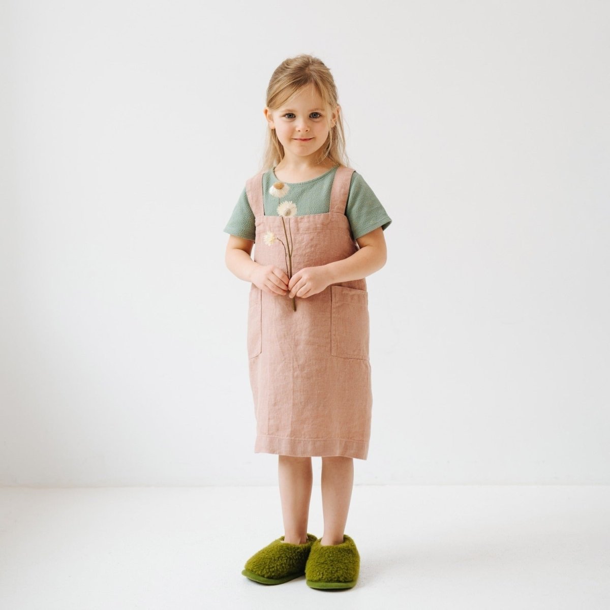 Kids’ Linen Pinafore Apron (Cafe Creme) – 100% Stone-Washed Linen, Handmade - Tiny Tugz™