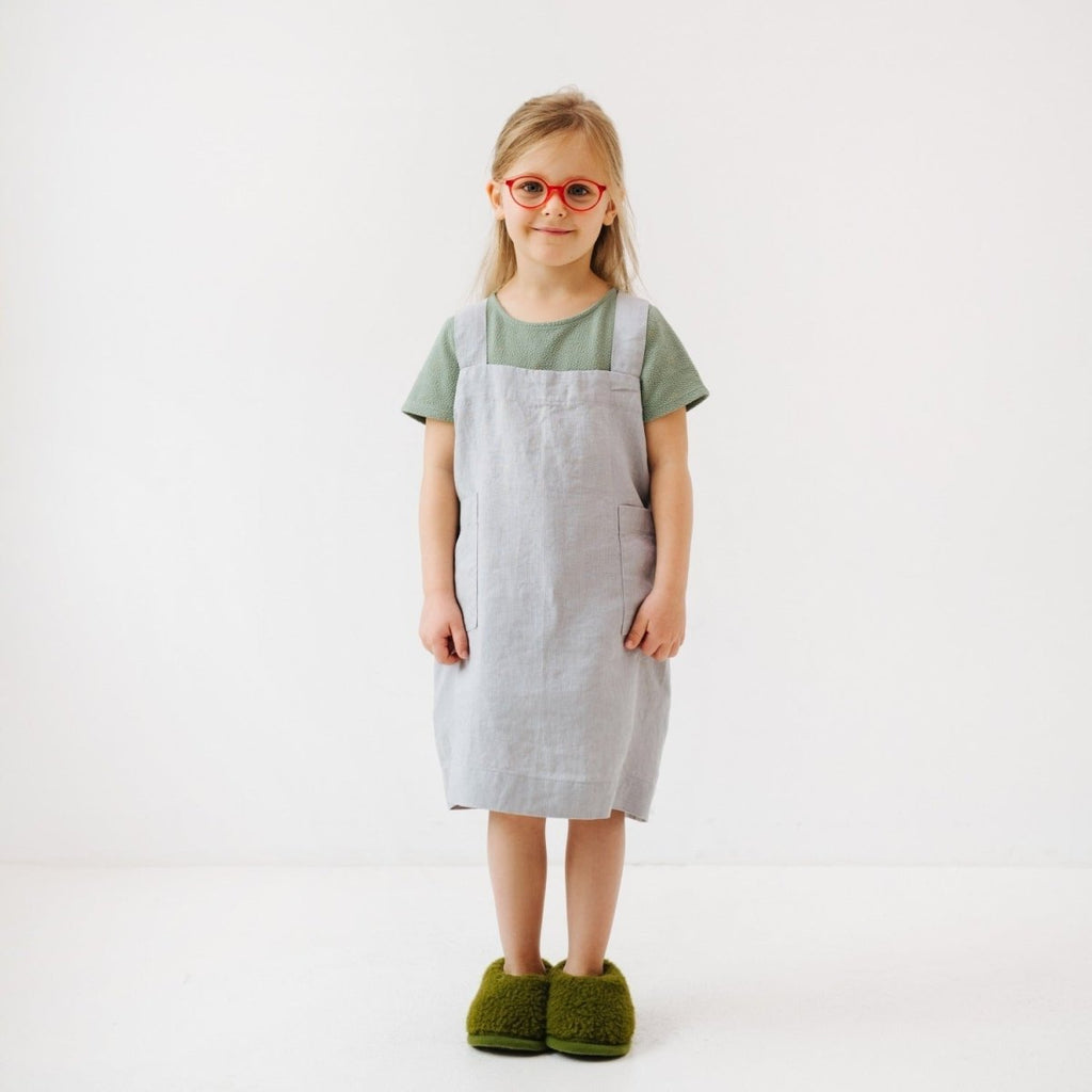 Kids’ Linen Pinafore Apron (Light Grey) – 100% Stone-Washed Linen, Handmade - Tiny Tugz™