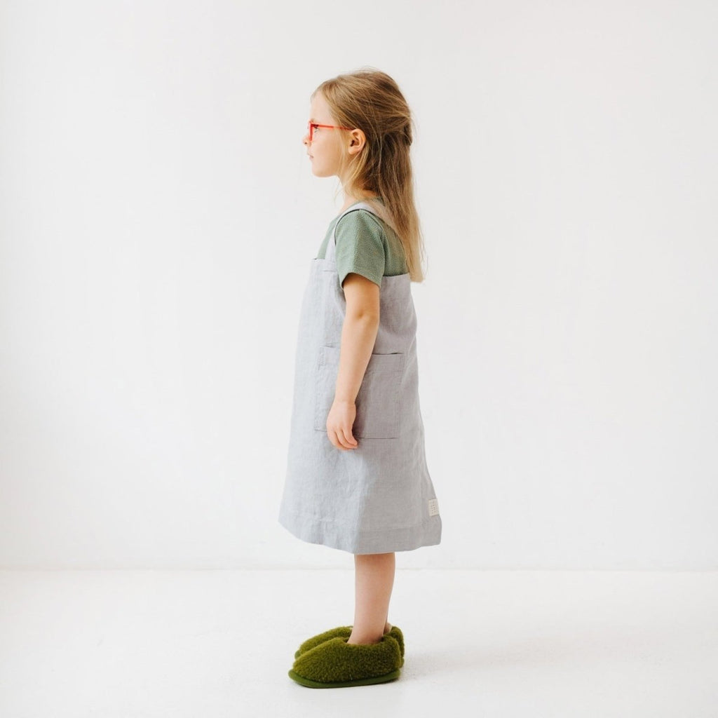 Kids’ Linen Pinafore Apron (Light Grey) – 100% Stone-Washed Linen, Handmade - Tiny Tugz™