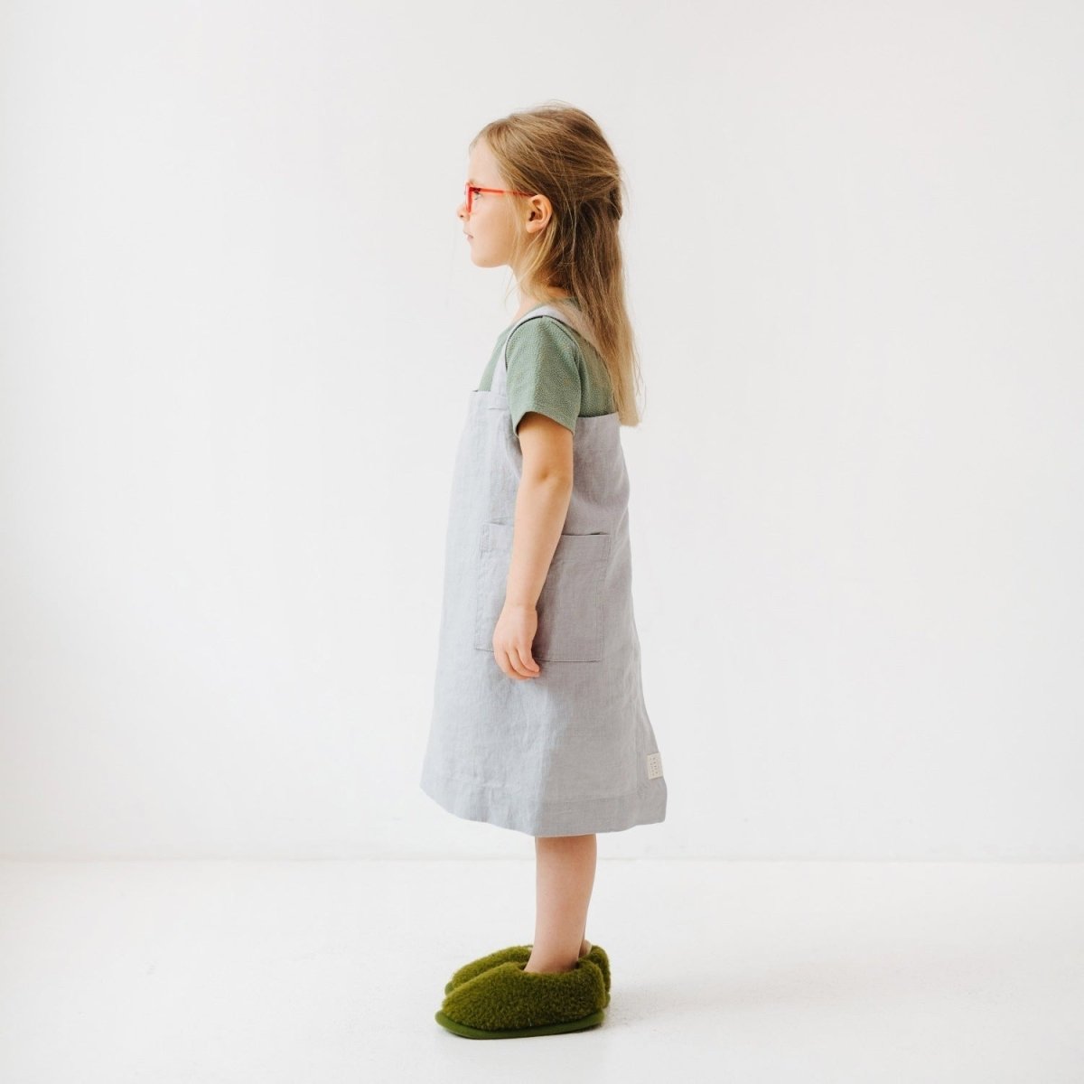 Kids’ Linen Pinafore Apron (Light Grey) – 100% Stone-Washed Linen, Handmade - Tiny Tugz™