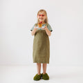Kids’ Linen Pinafore Apron (Olive) – 100% Stone-Washed Linen, Handmade - Tiny Tugz™