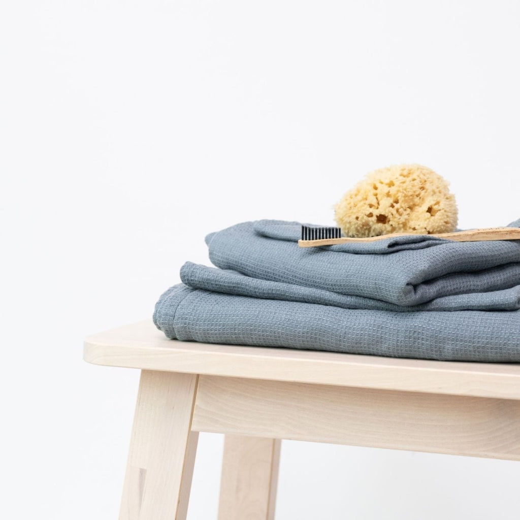 Kids’ Linen Towel Collection (Blue) – 100% Waffle Linen, Handmade - Tiny Tugz™