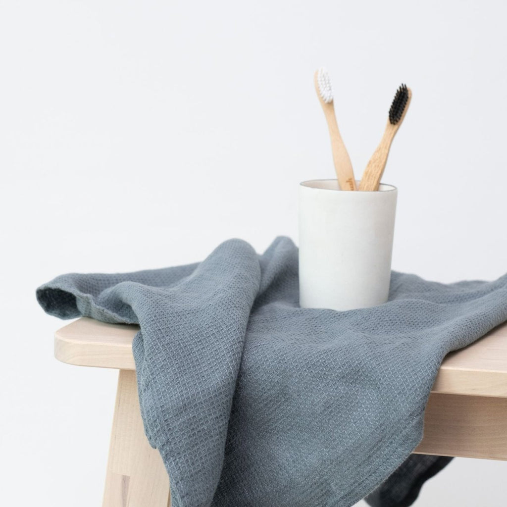 Kids’ Linen Towel Collection (Blue) – 100% Waffle Linen, Handmade - Tiny Tugz™