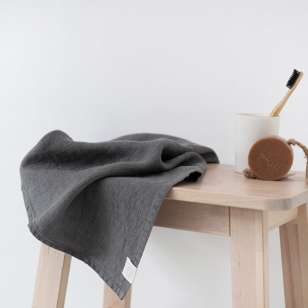Kids’ Linen Towel Collection (Charcoal) – 100% Waffle Linen, Handmade - Tiny Tugz™
