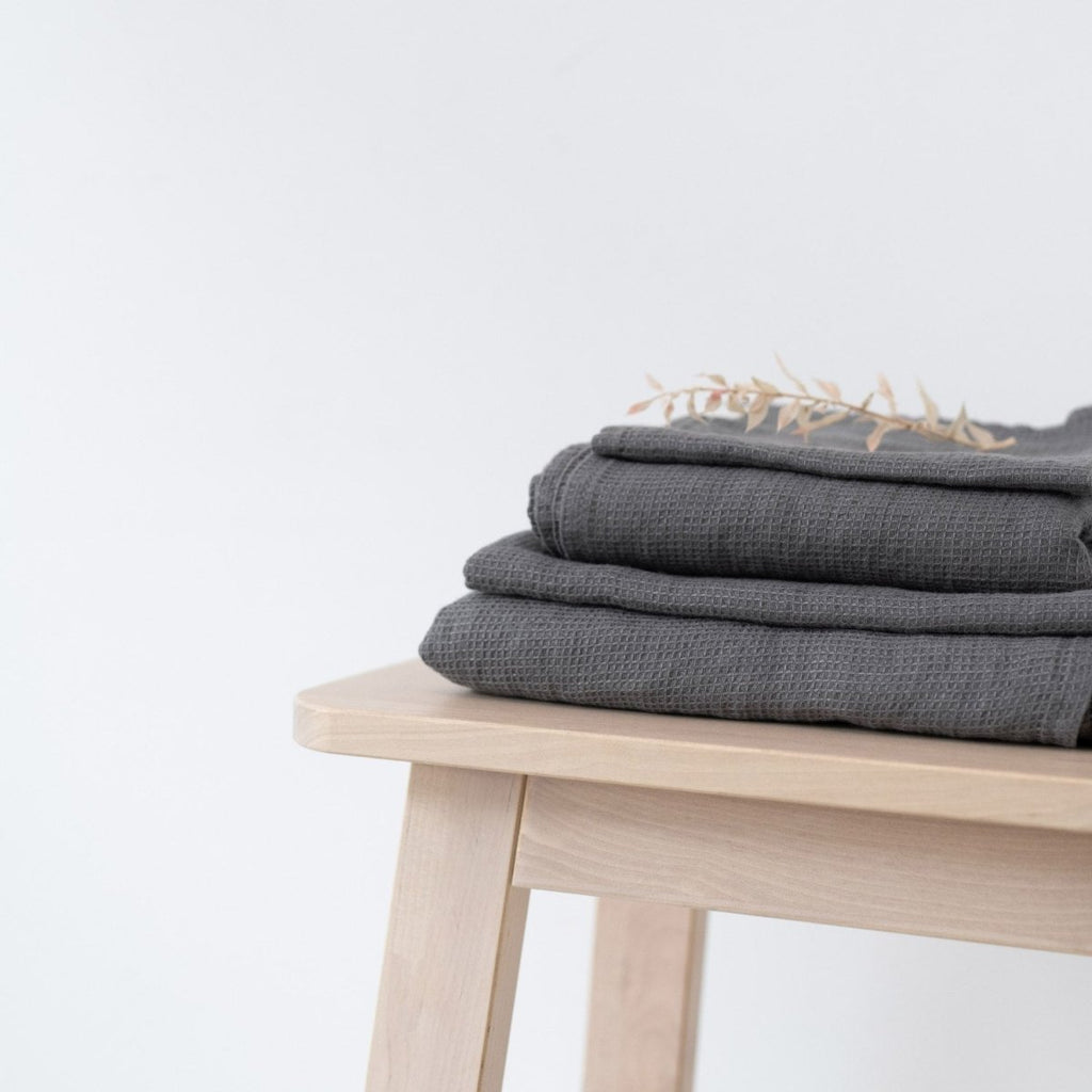 Kids’ Linen Towel Collection (Charcoal) – 100% Waffle Linen, Handmade - Tiny Tugz™
