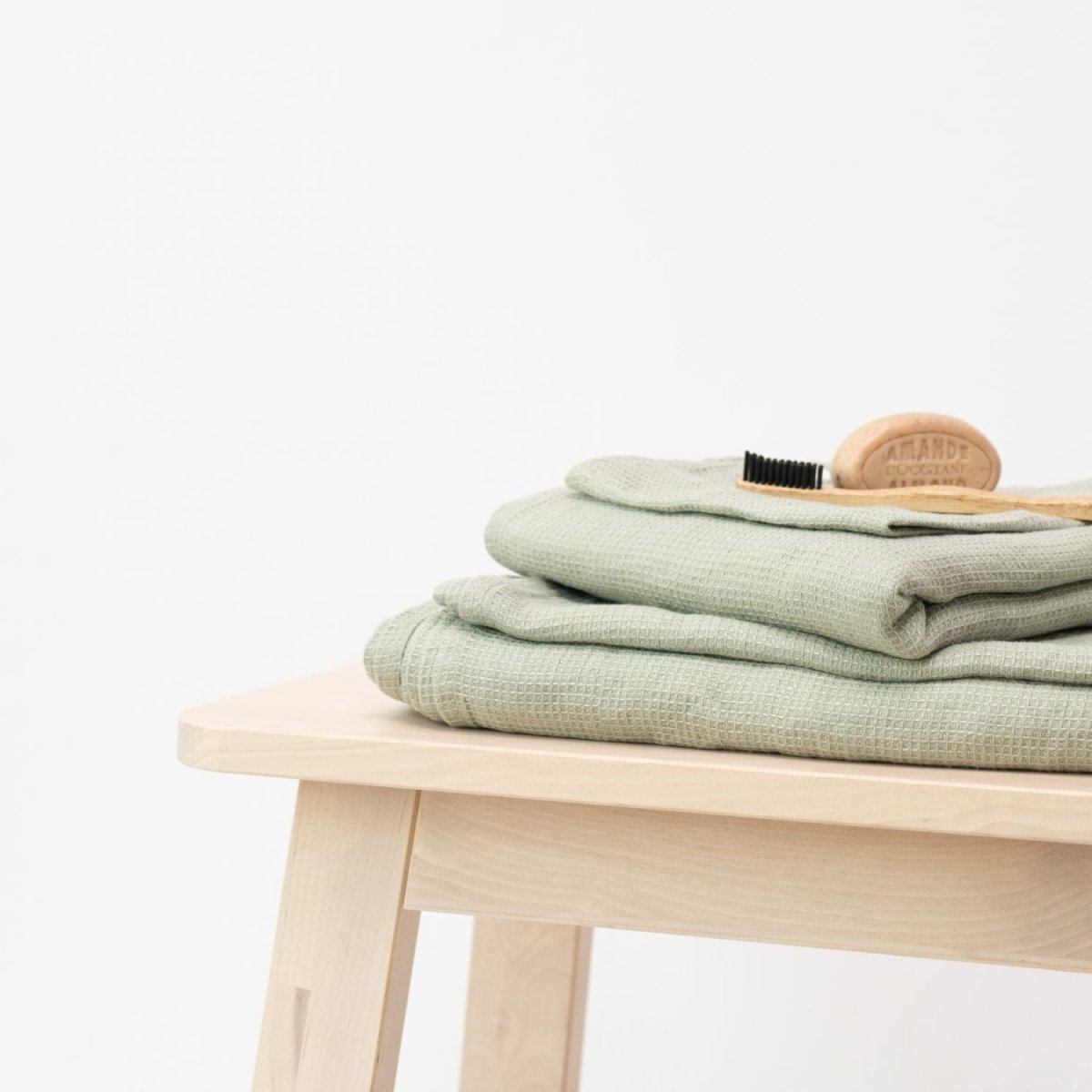 Kids’ Linen Towel Collection (Sage) – 100% Waffle Linen, Handmade - Tiny Tugz™