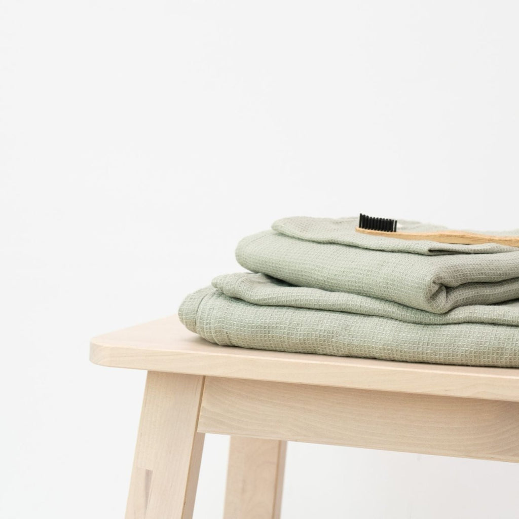 Kids’ Linen Towel Collection (Sage) – 100% Waffle Linen, Handmade - Tiny Tugz™