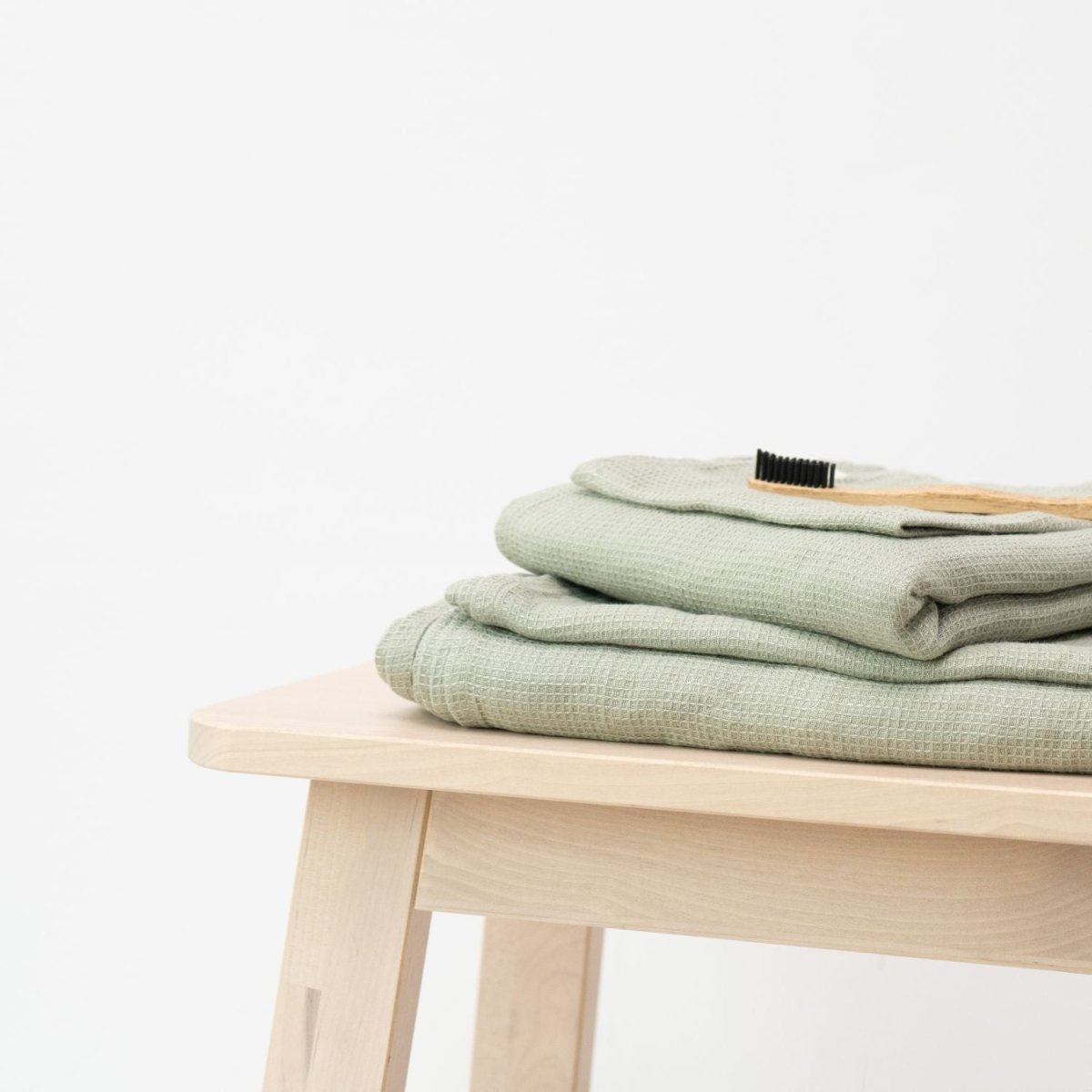 Kids’ Linen Towel Collection (Sage) – 100% Waffle Linen, Handmade - Tiny Tugz™