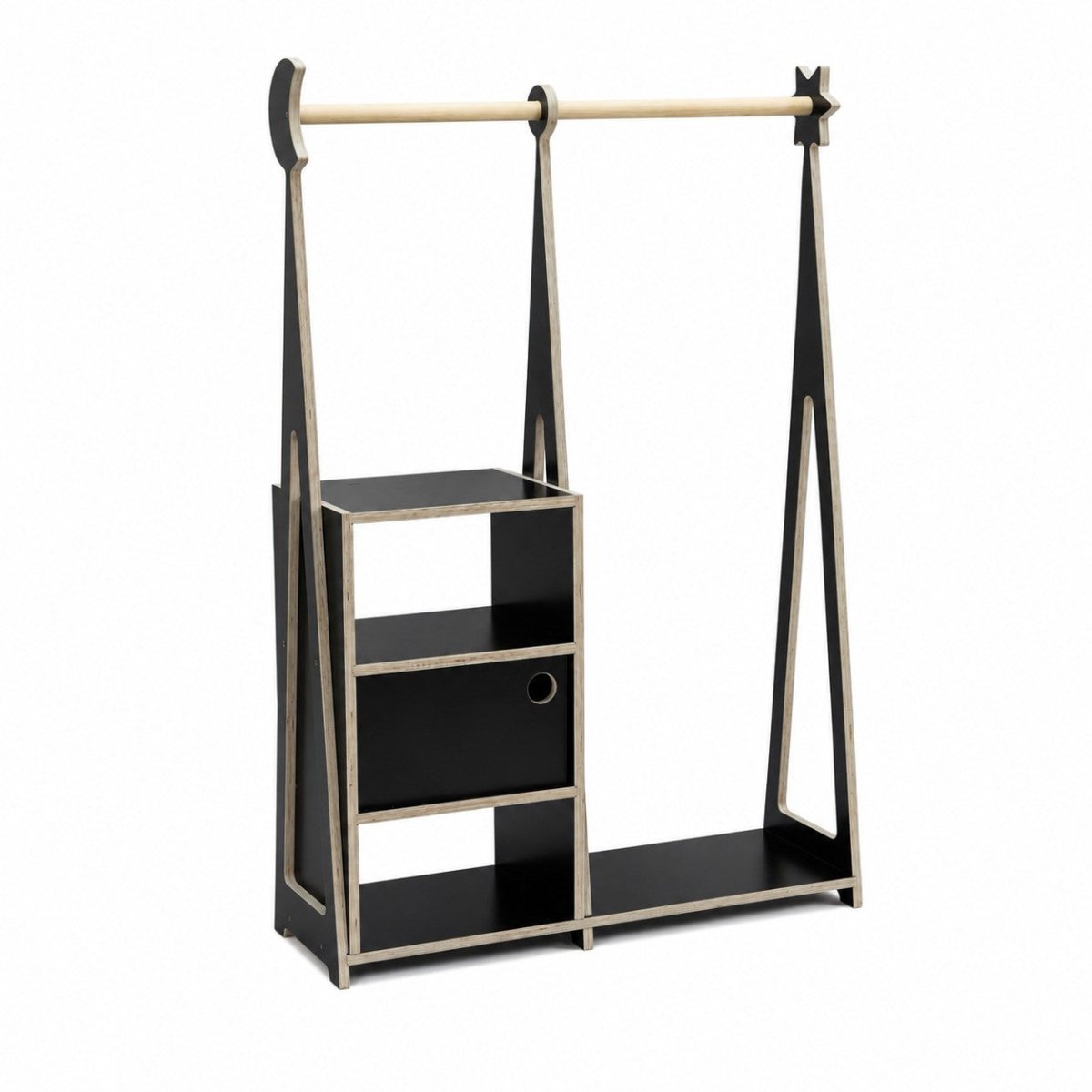 Kids Montessori Wardrobe with Storage – Birch Plywood, Black - Tiny Tugz™