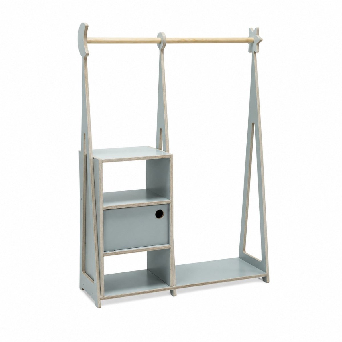 Kids Montessori Wardrobe with Storage – Birch Plywood, Grey - Tiny Tugz™