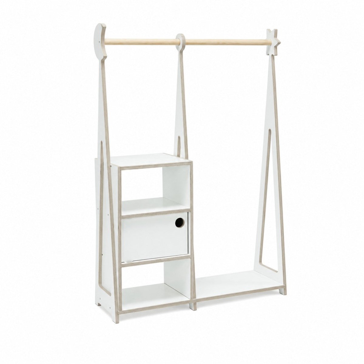Kids Montessori Wardrobe with Storage – Birch Plywood, White - Tiny Tugz™