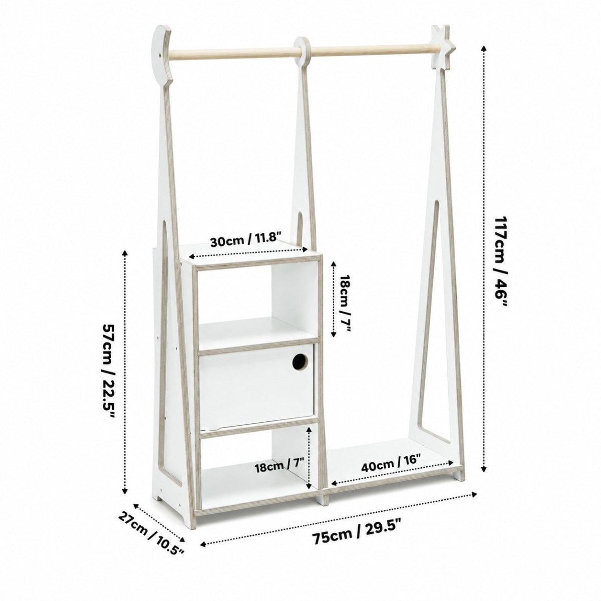 Kids Montessori Wardrobe with Storage – Birch Plywood, White - Tiny Tugz™
