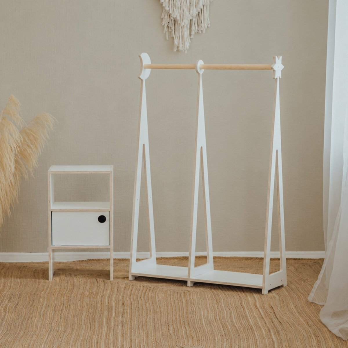 Kids Montessori Wardrobe with Storage – Birch Plywood, White - Tiny Tugz™