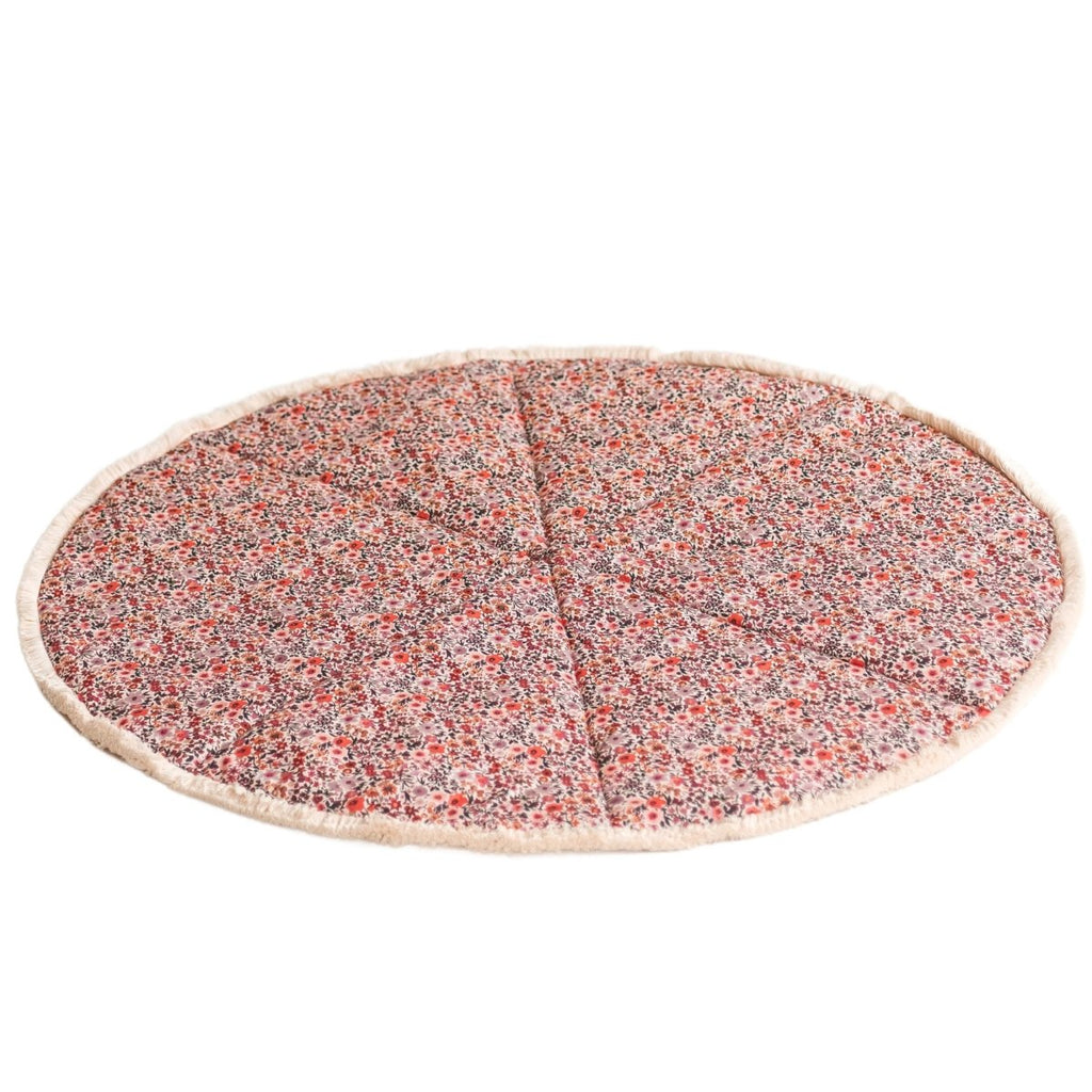 Kids Play Mat with Cotton Fringe - Floral Rose - Round, 115 cm - Tiny Tugz™