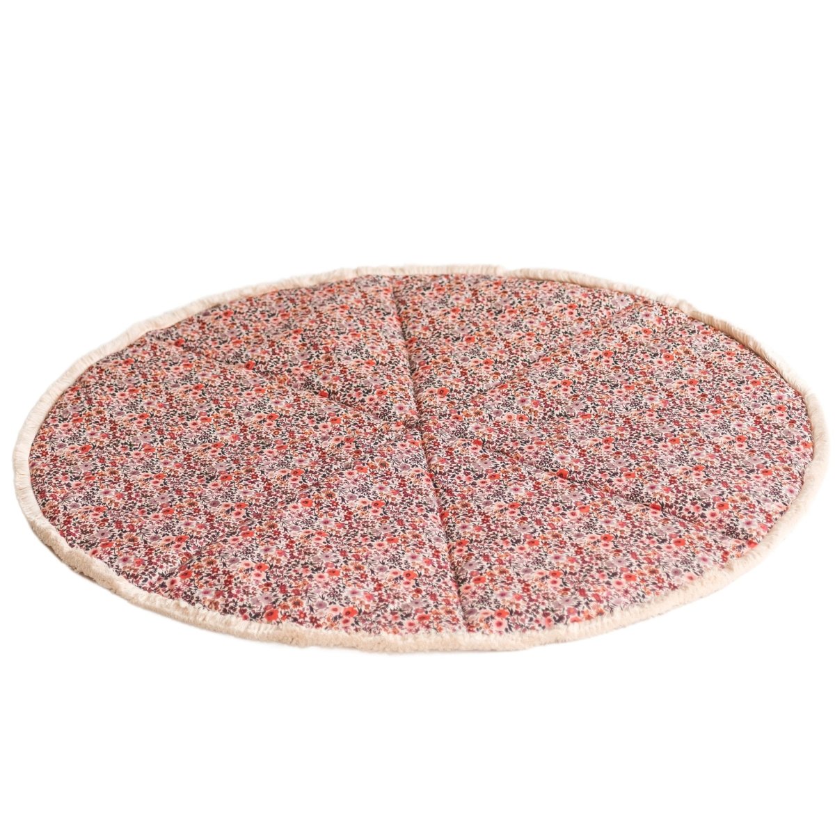 Kids Play Mat with Cotton Fringe - Floral Rose - Round, 115 cm - Tiny Tugz™