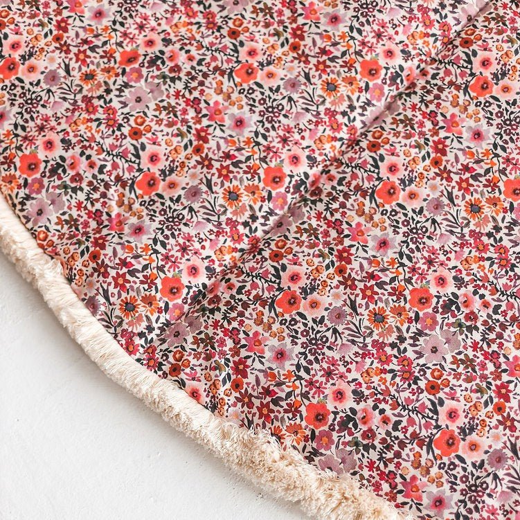 Kids Play Mat with Cotton Fringe - Floral Rose - Round, 115 cm - Tiny Tugz™