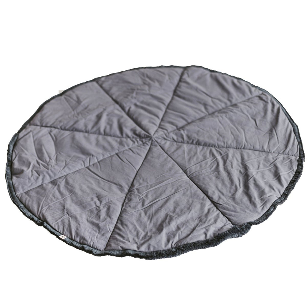 Kids Play Mat with Cotton Fringe - Grey - Round, 115 cm - Tiny Tugz™