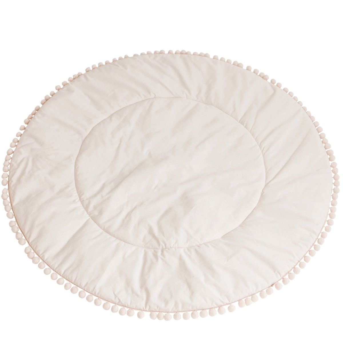 Kids Play Mat with Pompom Border - Ecru - Round, 115 cm - Tiny Tugz™