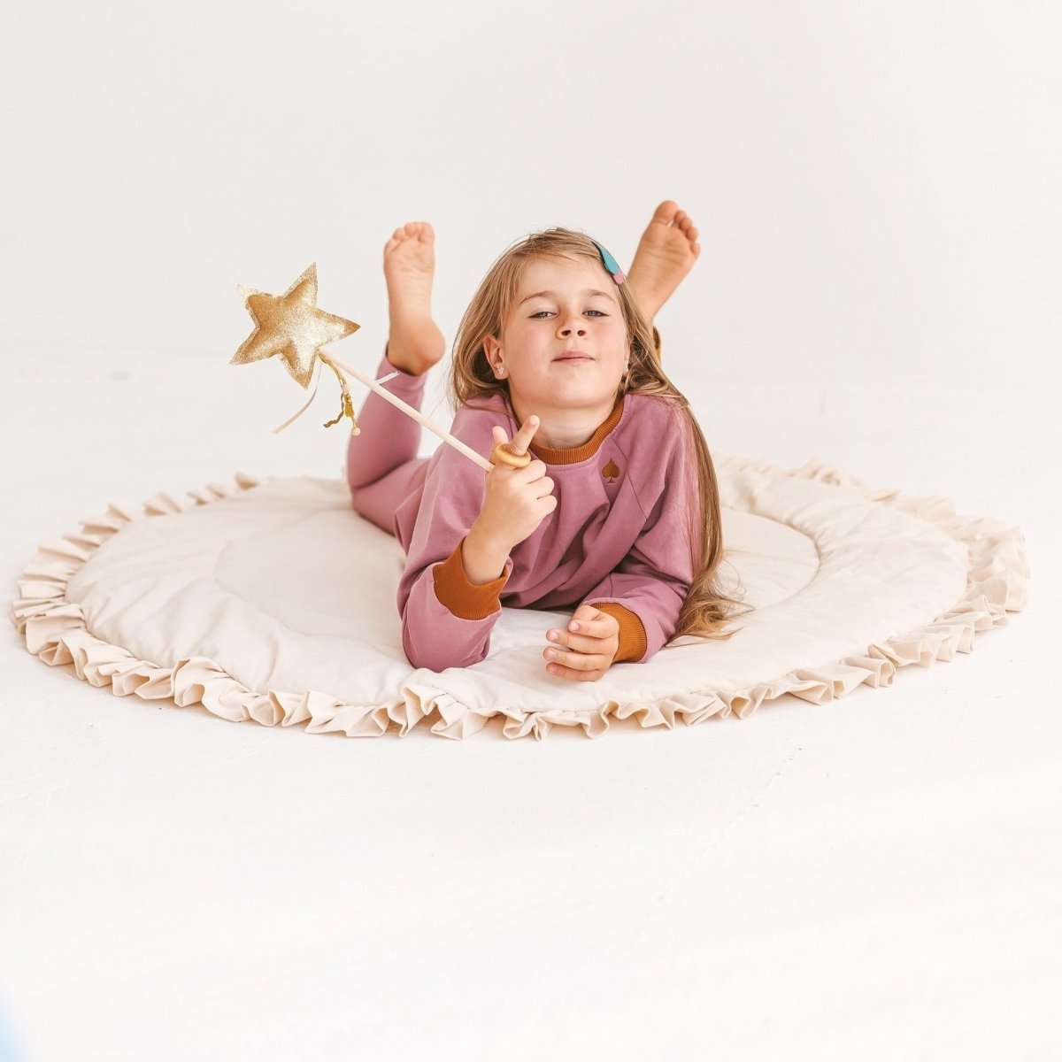 Kids Play Mat with Ruffled Border - Ecru - Round, 125 cm - Tiny Tugz™
