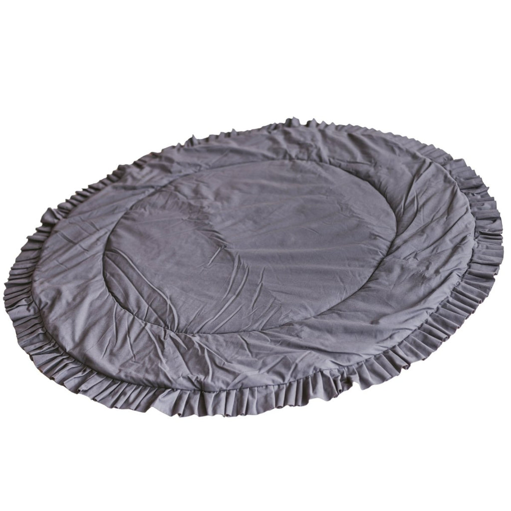 Kids Play Mat with Ruffled Border - Grey - Round, 125 cm - Tiny Tugz™