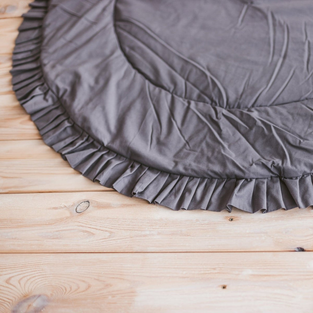 Kids Play Mat with Ruffled Border - Grey - Round, 125 cm - Tiny Tugz™