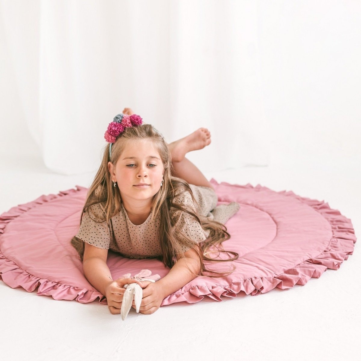 Kids Play Mat with Ruffled Border - Rose - Round, 125 cm - Tiny Tugz™