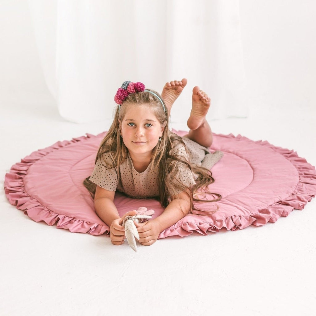 Kids Play Mat with Ruffled Border - Rose - Round, 125 cm - Tiny Tugz™