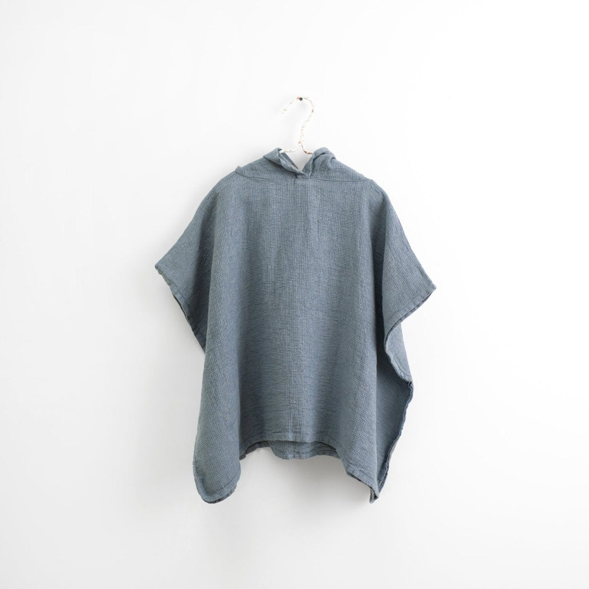 Kids’ Poncho (Blue) – 100% Waffle Linen, Handmade - Tiny Tugz™