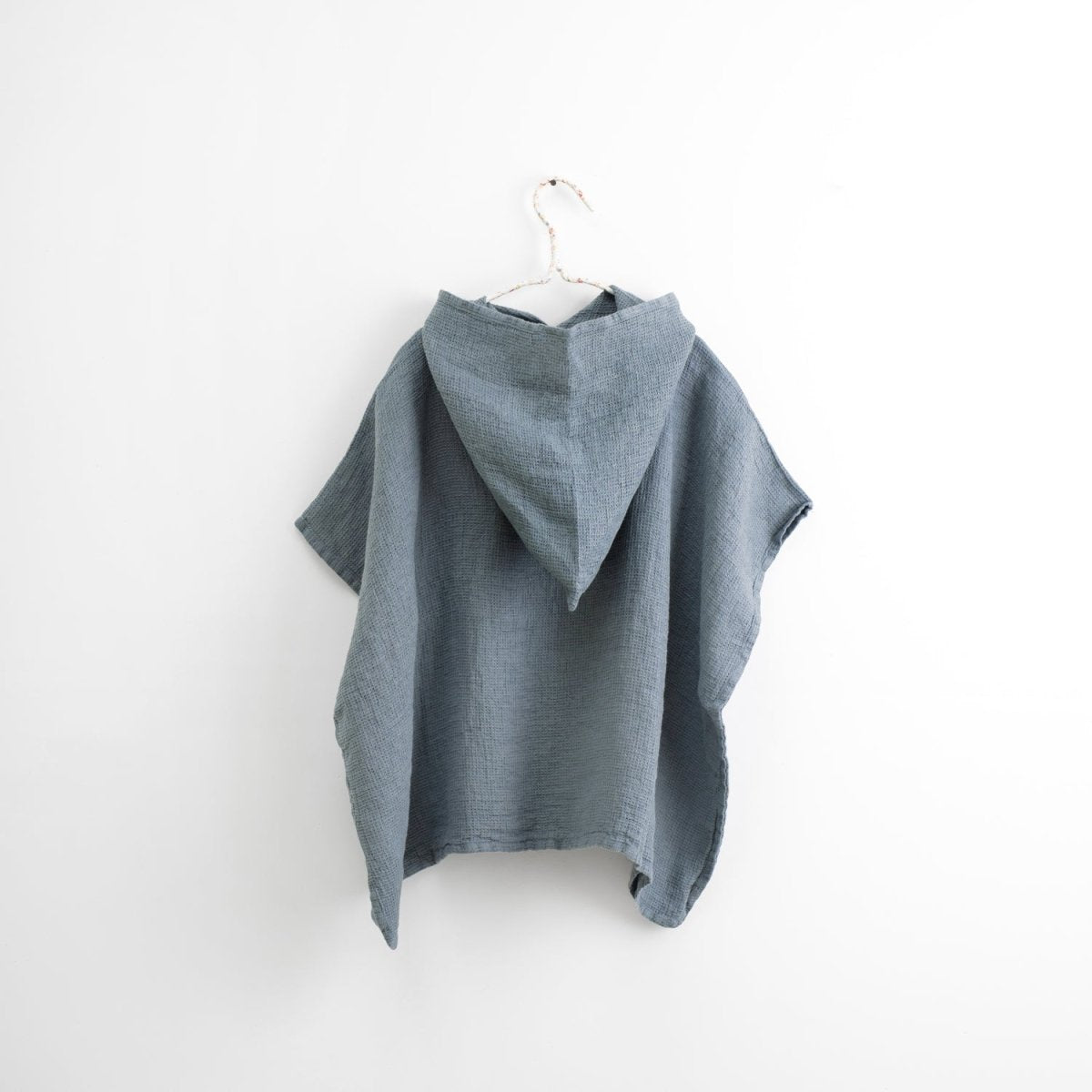 Kids’ Poncho (Blue) – 100% Waffle Linen, Handmade - Tiny Tugz™