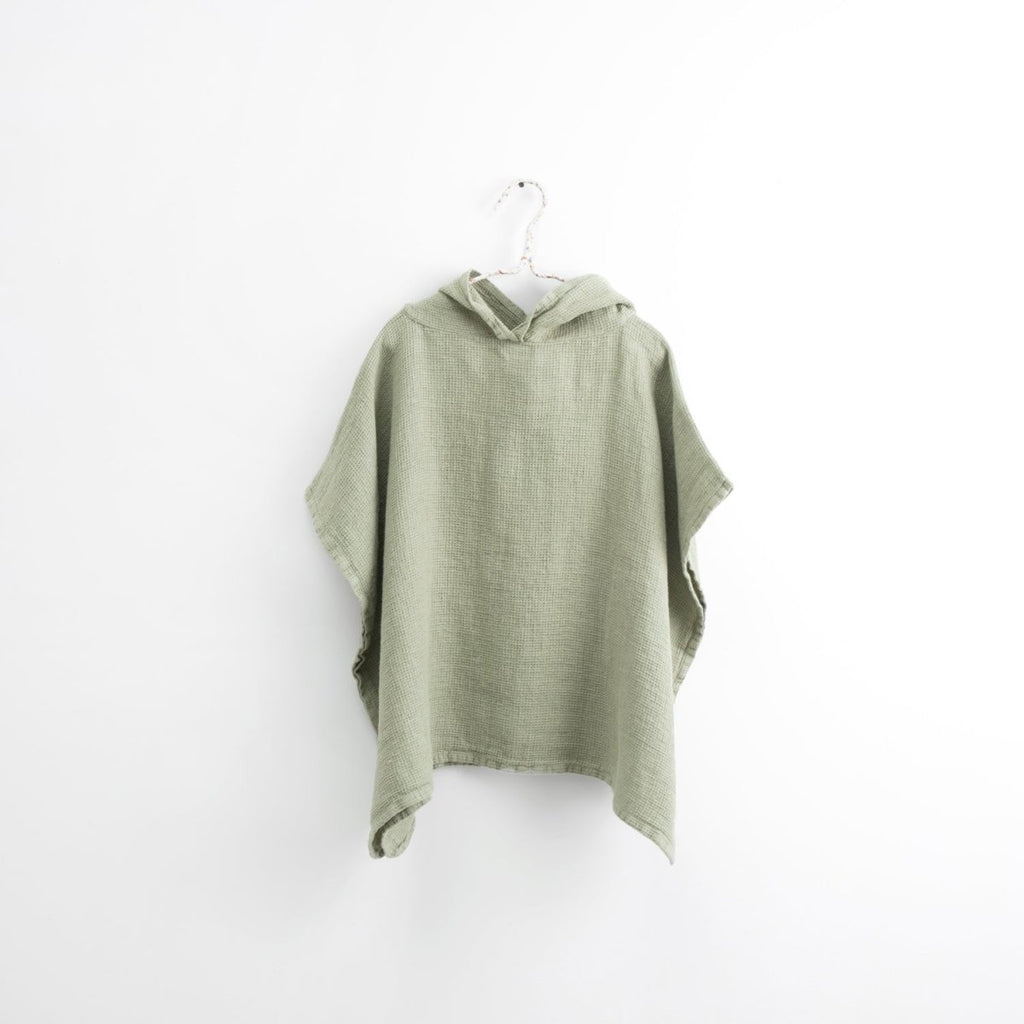 Kids’ Poncho (Sage) – 100% Waffle Linen, Handmade - Tiny Tugz™