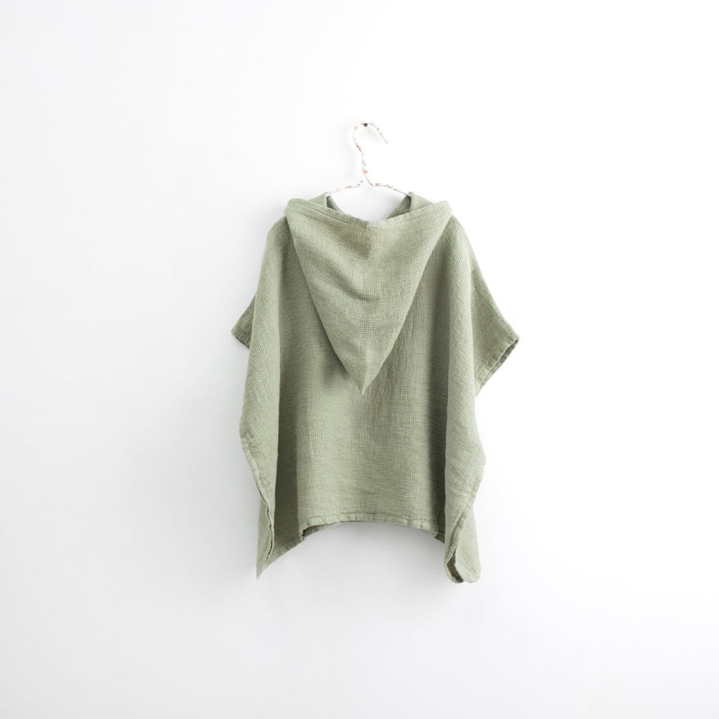 Kids’ Poncho (Sage) – 100% Waffle Linen, Handmade - Tiny Tugz™