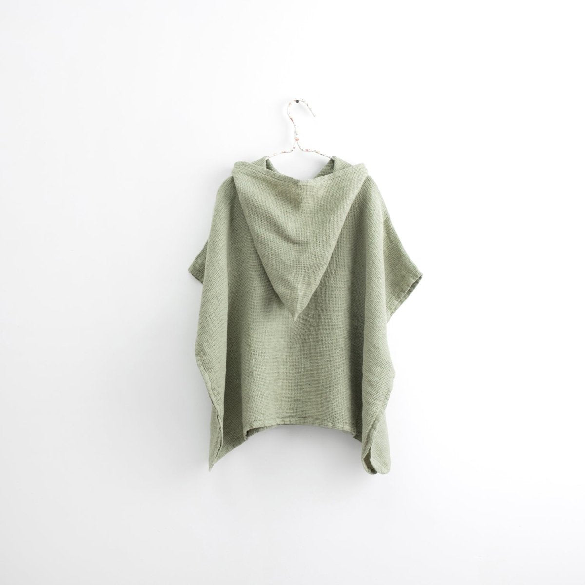 Kids’ Poncho (Sage) – 100% Waffle Linen, Handmade - Tiny Tugz™