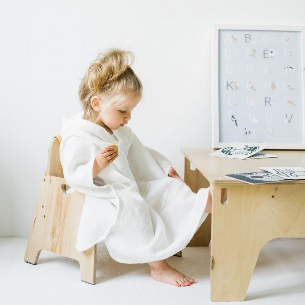 Kids’ Poncho (White) – 100% Waffle Linen, Handmade - Tiny Tugz™