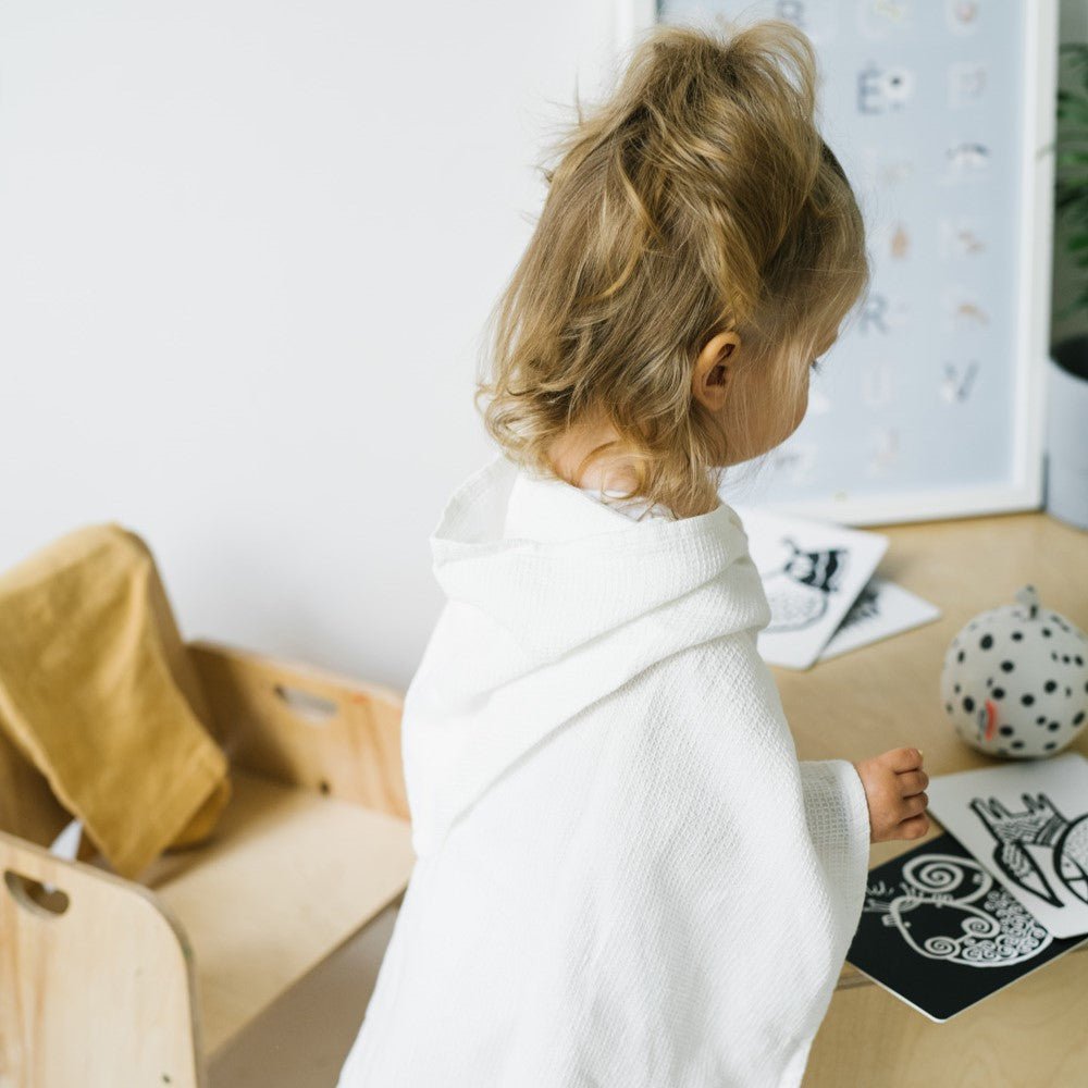 Kids’ Poncho (White) – 100% Waffle Linen, Handmade - Tiny Tugz™