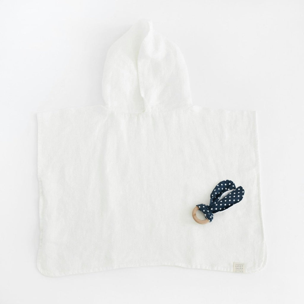 Kids’ Poncho (White) – 100% Waffle Linen, Handmade - Tiny Tugz™