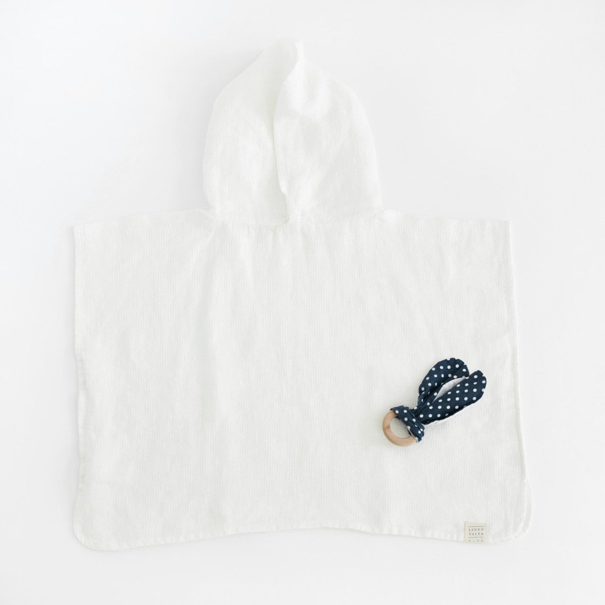 Kids’ Poncho (White) – 100% Waffle Linen, Handmade - Tiny Tugz™