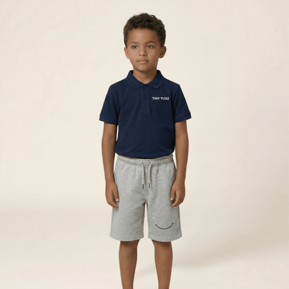 Kids Smart Casual Organic Cotton Set (Navy Polo + Grey Shorts) - Tiny Tugz™
