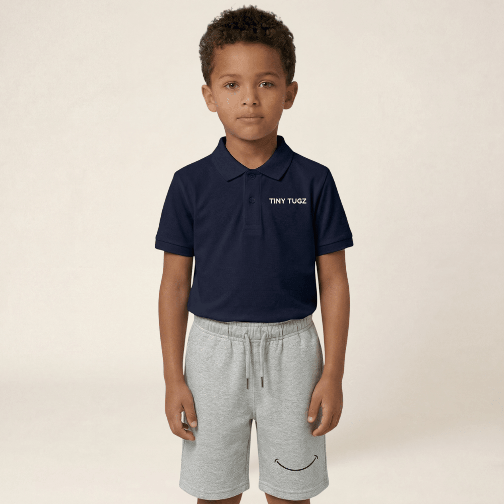 Kids Smart Casual Organic Cotton Set (Navy Polo + Grey Shorts) - Tiny Tugz™