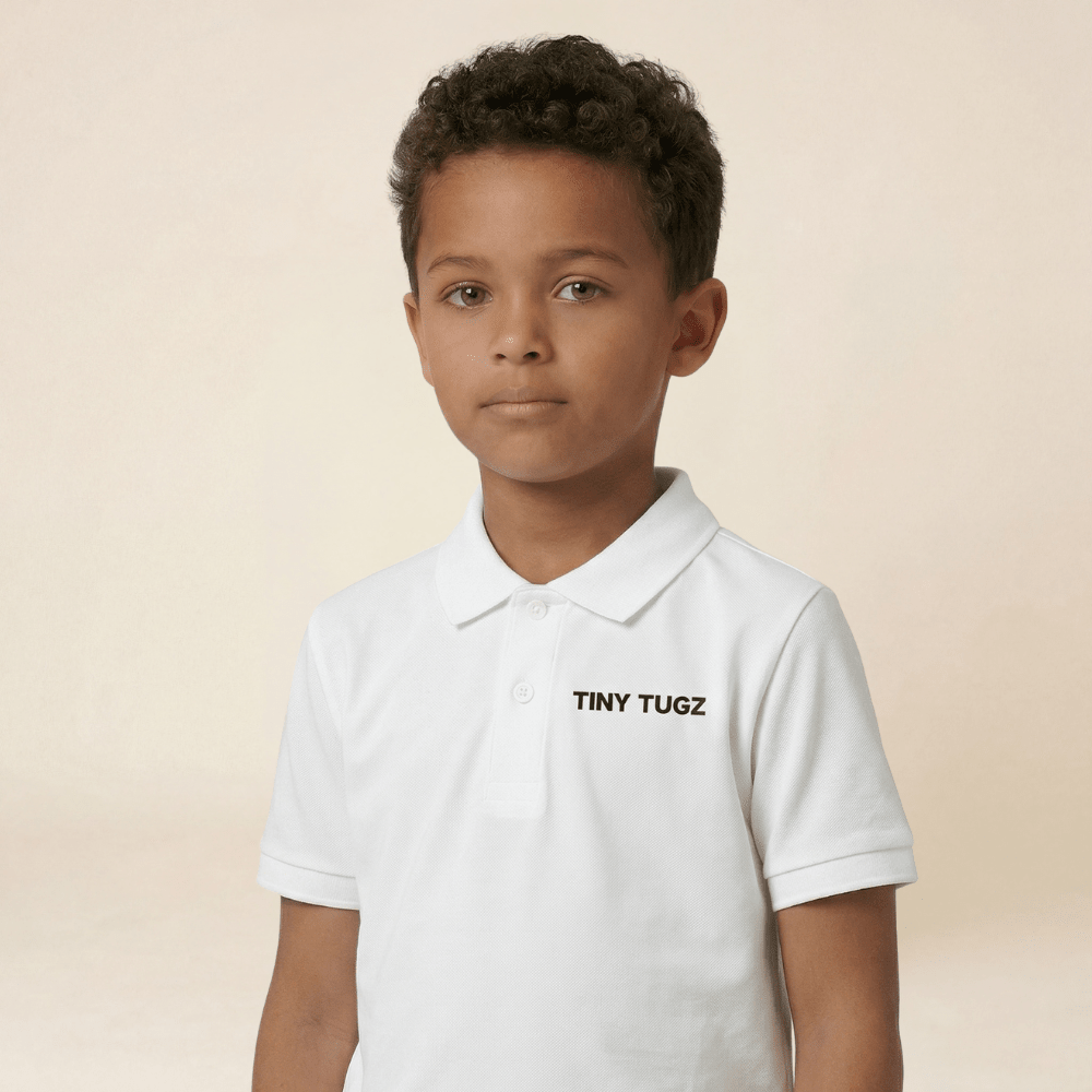 Kids Smart Casual Organic Cotton Set (White Polo + Navy Shorts) - Tiny Tugz™
