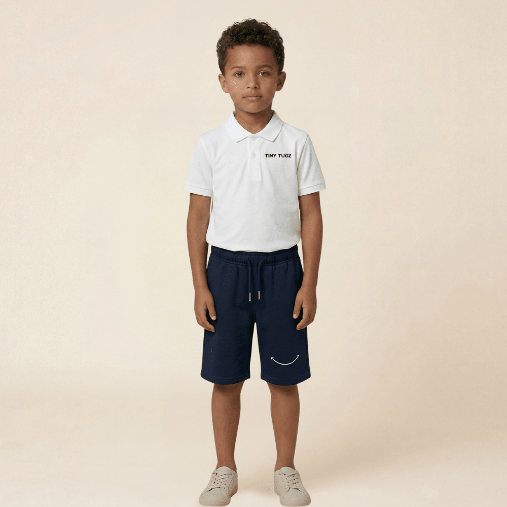 Kids Smart Casual Organic Cotton Set (White Polo + Navy Shorts) - Tiny Tugz™