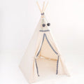 Kids Teepee with Grey Pompoms - Ecru - Cotton Canvas & Wooden Poles - Tiny Tugz™