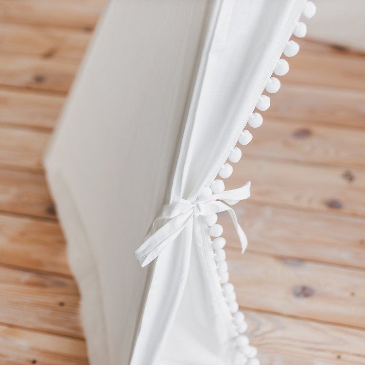 Kids Teepee with Pompoms - Snow White - Cotton Canvas & Wooden Poles - Tiny Tugz™