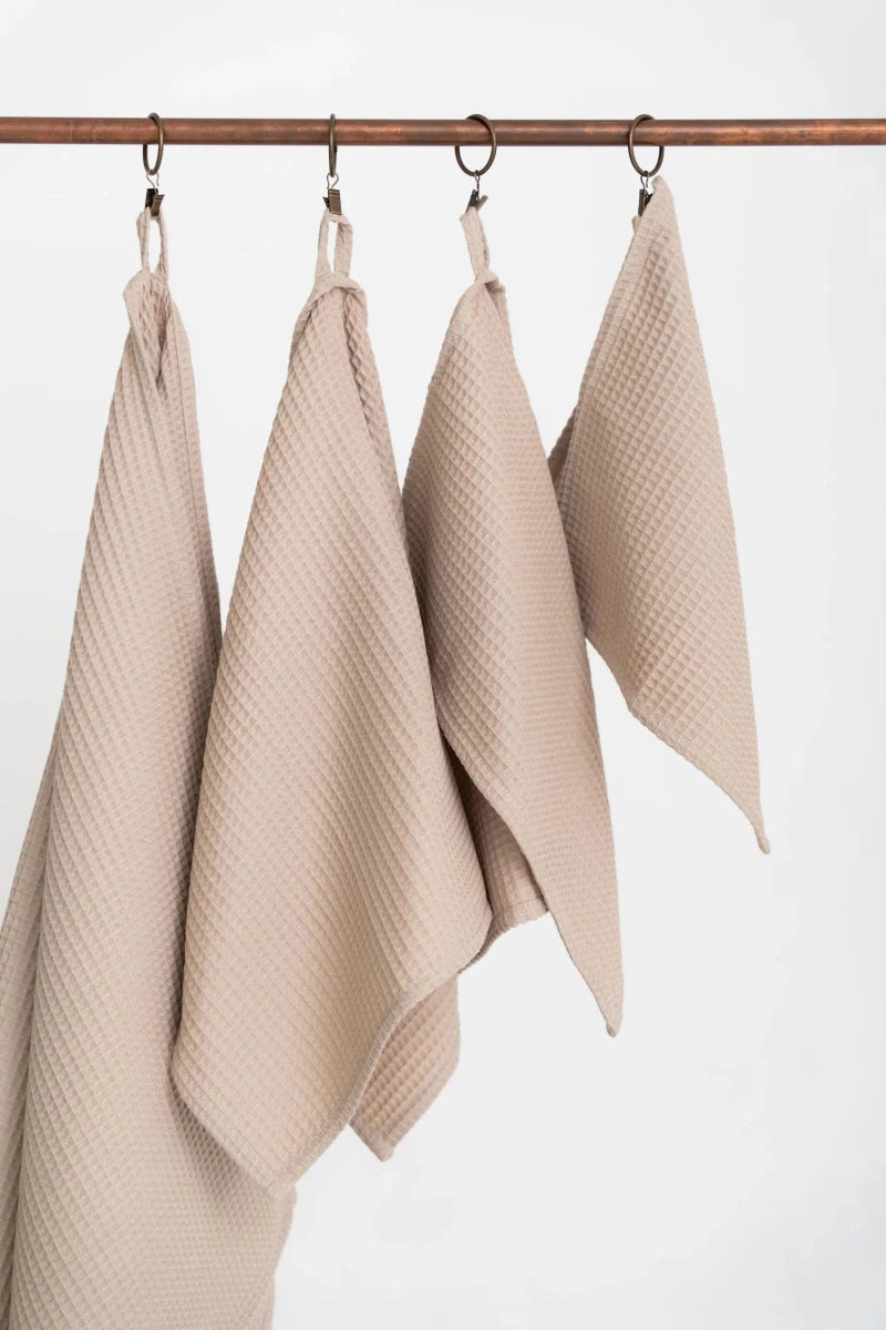 Kids’ Waffle Cotton Towel Collection (Beige) – 100% Cotton, Handmade - Tiny Tugz™