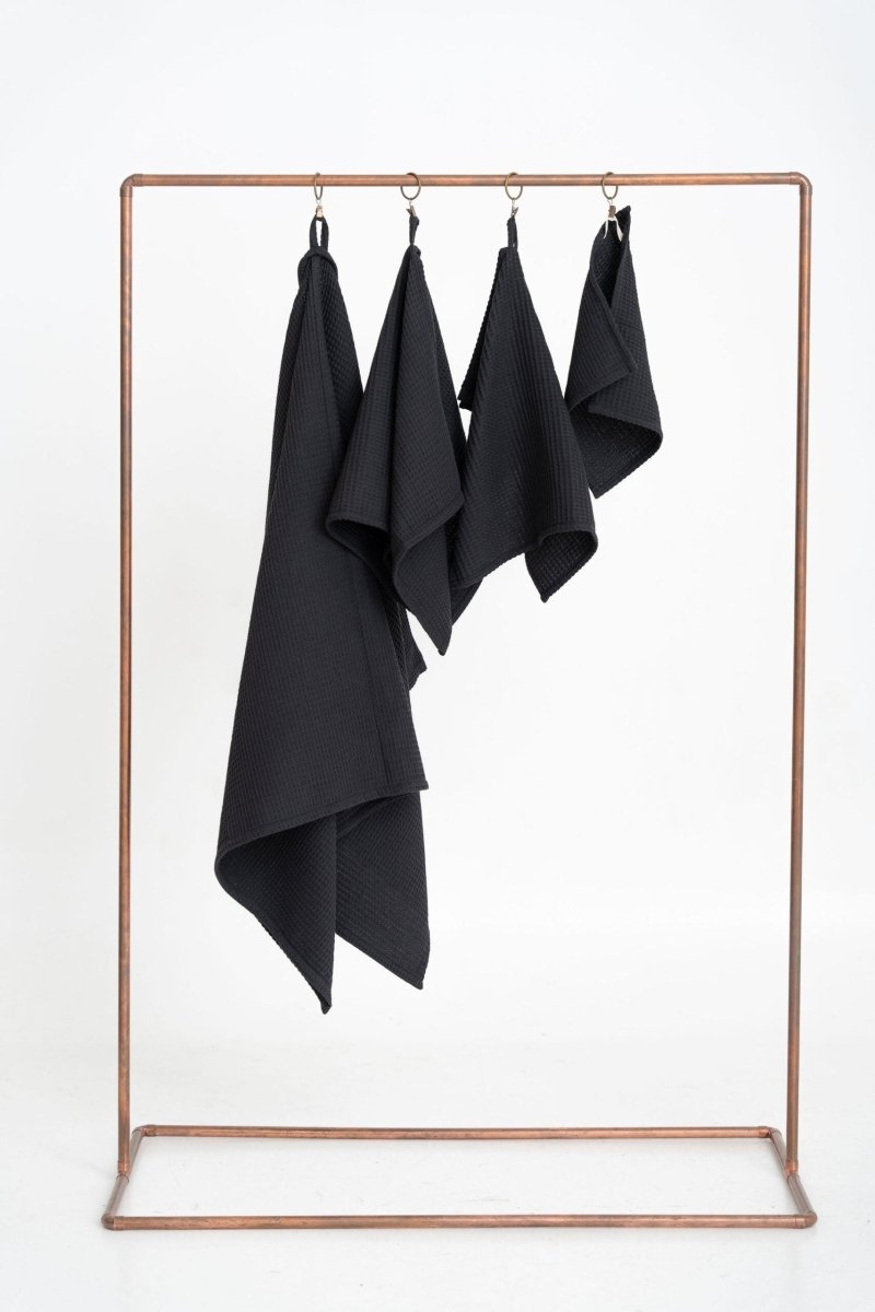Kids’ Waffle Cotton Towel Collection (Black) – 100% Cotton, Handmade - Tiny Tugz™