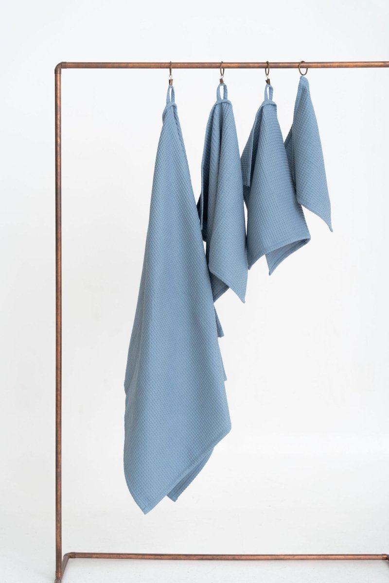 Kids’ Waffle Cotton Towel Collection (Blue) – 100% Cotton, Handmade - Tiny Tugz™