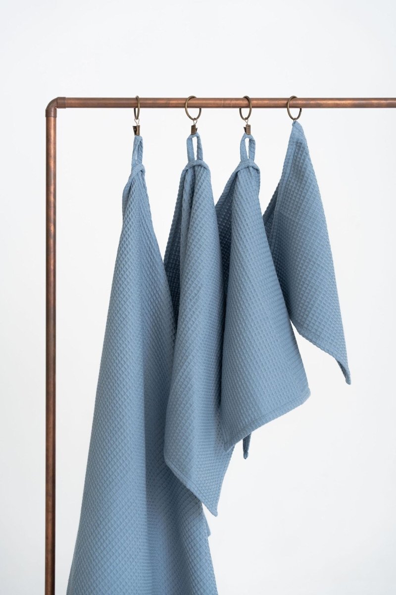 Kids’ Waffle Cotton Towel Collection (Blue) – 100% Cotton, Handmade - Tiny Tugz™