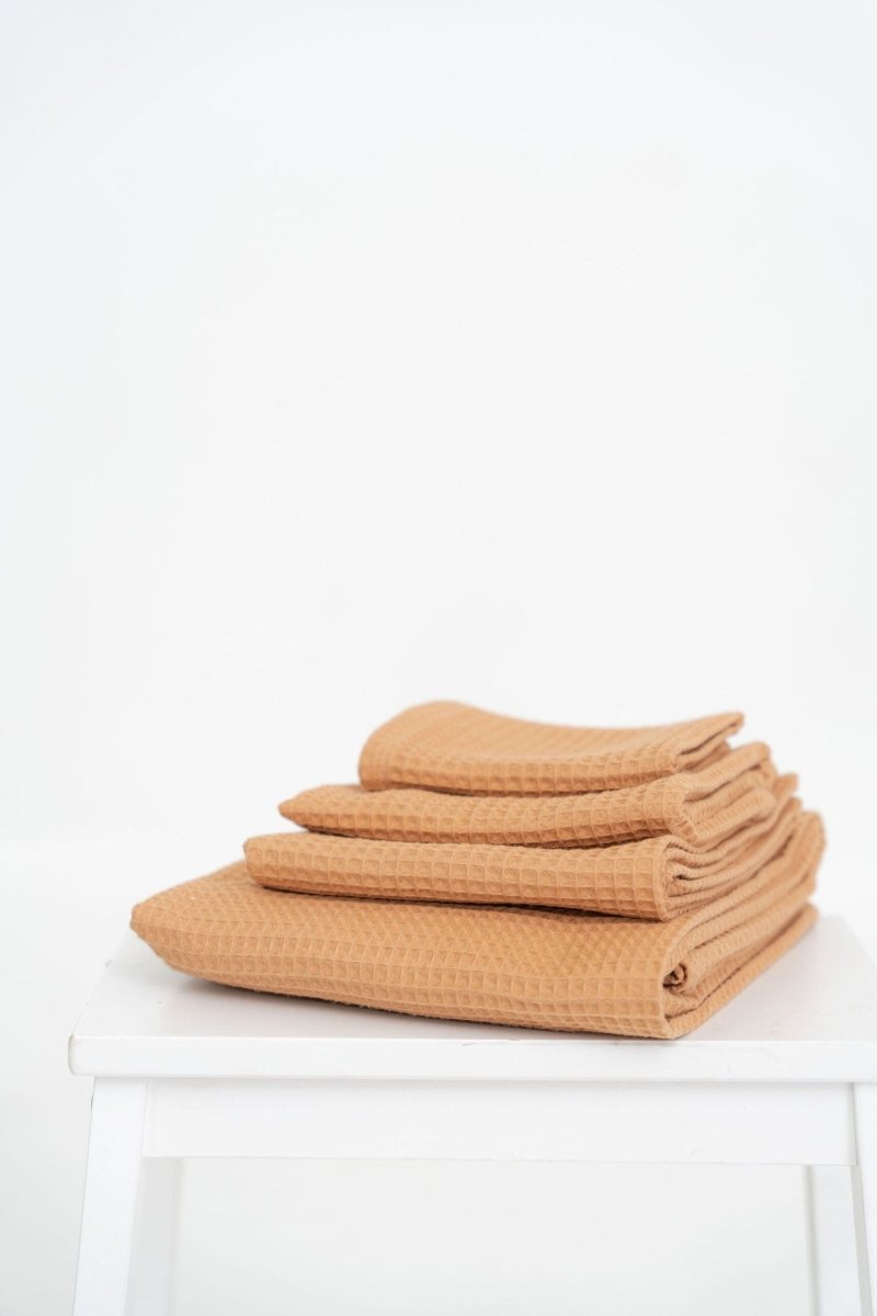 Kids’ Waffle Cotton Towel Collection (Caramel) – 100% Cotton, Handmade - Tiny Tugz™