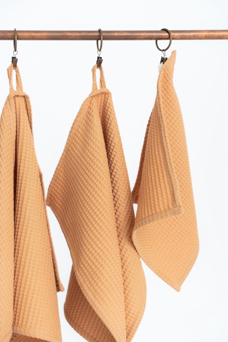 Kids’ Waffle Cotton Towel Collection (Caramel) – 100% Cotton, Handmade - Tiny Tugz™