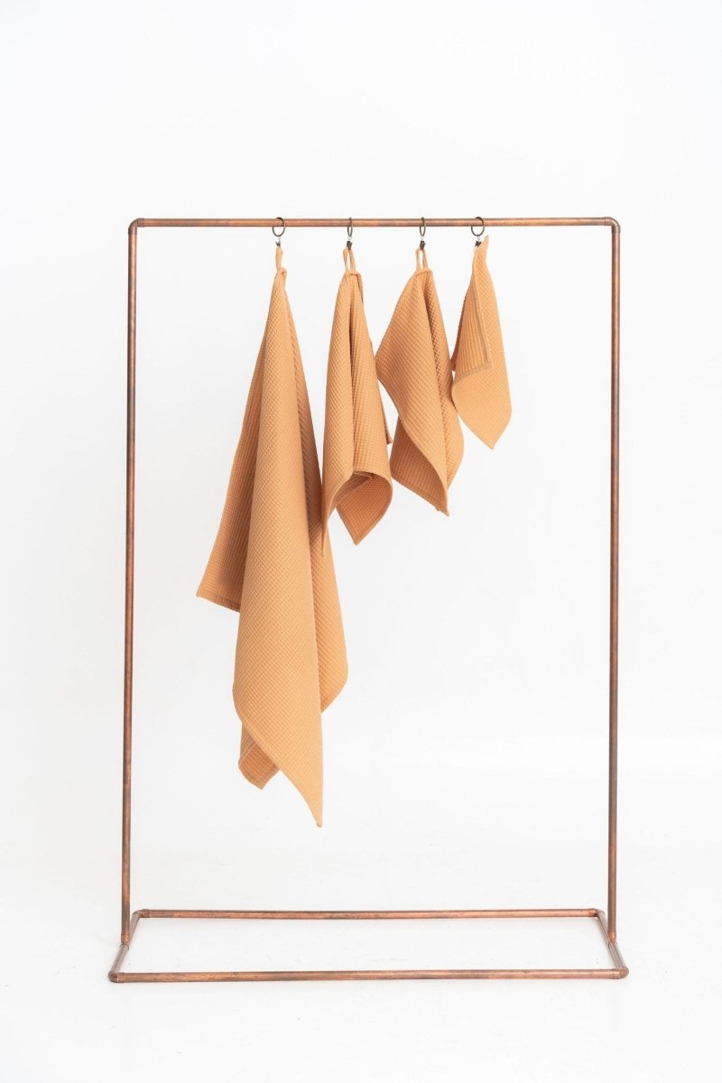 Kids’ Waffle Cotton Towel Collection (Caramel) – 100% Cotton, Handmade - Tiny Tugz™