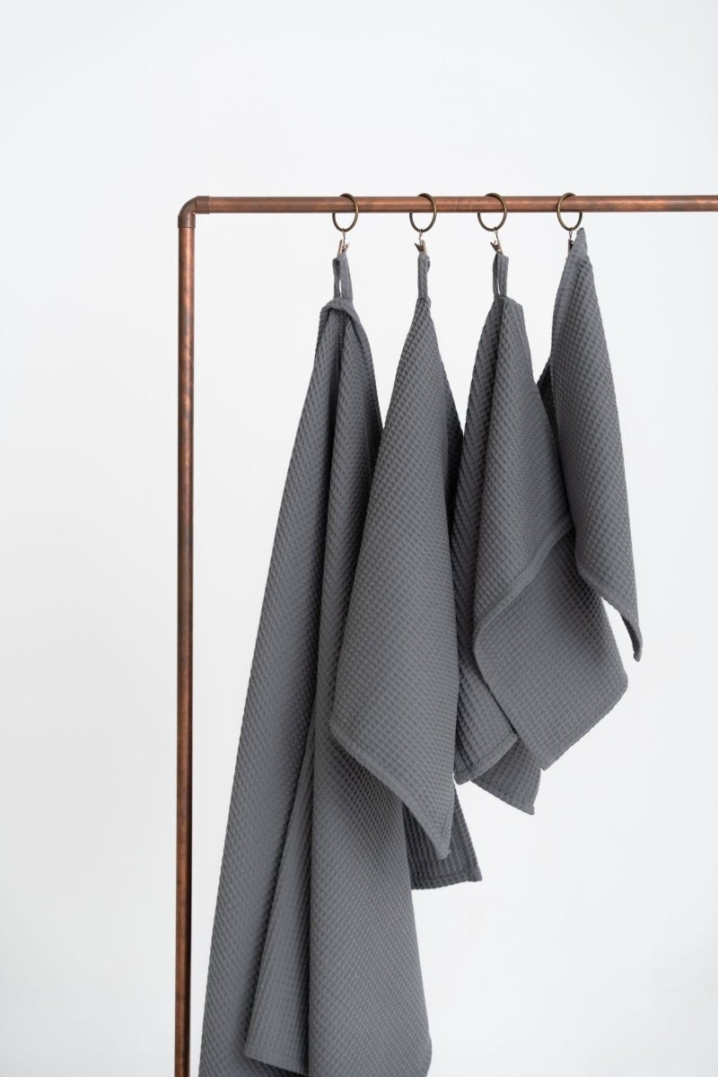Kids’ Waffle Cotton Towel Collection (Grey) – 100% Cotton, Handmade - Tiny Tugz™